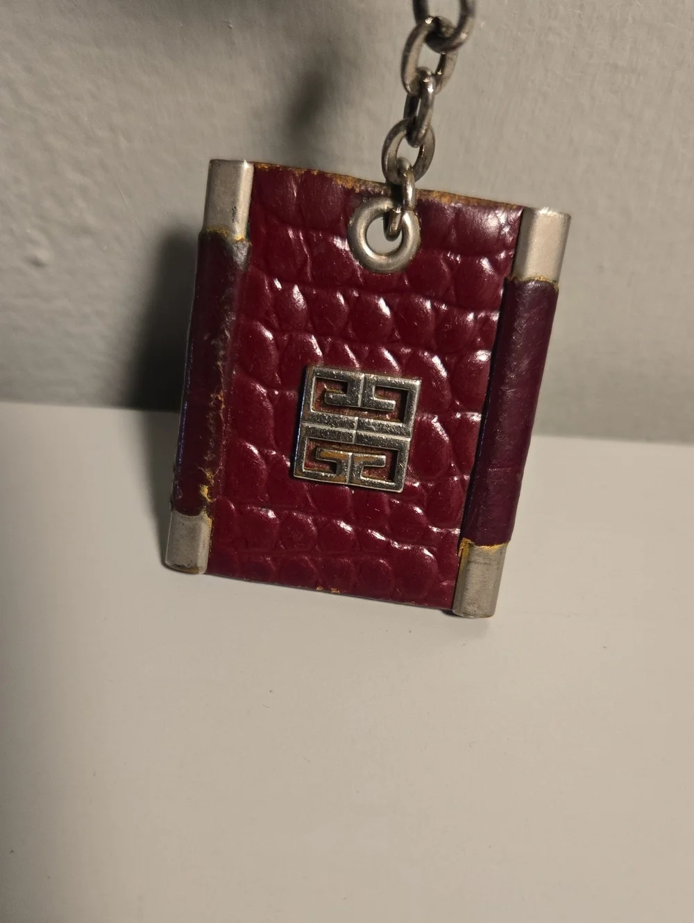 Givenchy Burgundy Croc-Embossed Leather Keyholder with Silver Trim
